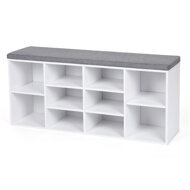 Omarica za čevlje s tapecirano klopjo GABI, 10 predalov, 104x30x48cm, bela/siva