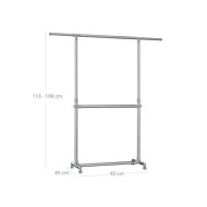 Stojalo za oblačila dvonivojsko JASON, 93x49x113–198cm, srebrn