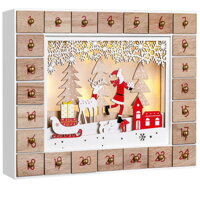 Leseni adventni koledar SANTA CLAUS z osvetlitvijo, 35x6x27cm, bela/rjava