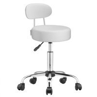 Taburetka na kolescih z naslonjalom ROLAND, Ø35cm, bela