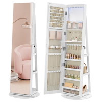 Stoječe ogledalo s prostorom za nakit CHANTAL, 54,5×54,5×162 cm, bela