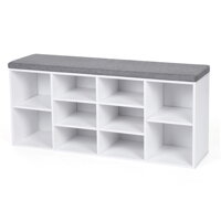 Omarica za čevlje s tapecirano klopjo GABI, 10 predalov, 104x30x48cm, bela/siva
