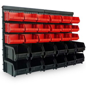 Viseči organizator za delavnico ORDER, 30 škatel, 64x2x38 cm, rdeča/črna