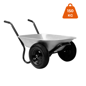 Samokolnica DAMO, pocinkana, maks. kapaciteta 100l/150kg, 2 pnevmatiki, srebrna/črna