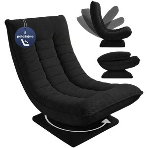 Ležalnik ABERDEEN CORD, rebrast prevleka, 87×60×105 cm, črna