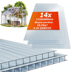 Kanalna polikarbonatna plošča MARK 6mm, 60,5x121x0,6cm, 10 kosov, prozorna