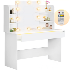 Toaletna mizica LUCIA z osvetlitvijo, 108x40x140cm, bela