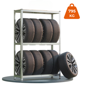 Regal za pnevmatike TYRE, 120x40x180cm, maks. 795kg, jeklen/svetlo rjav