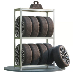 Regal za pnevmatike TYRE, 120x40x180cm, maks. 795kg, srebrna/svetlo rjav