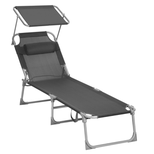 Vrtni ležalnik LAGUNA z nastavljivo senco, 193x59x30cm, temno siva