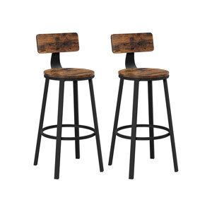 Barski stoli LUND z naslonjali, 2 kosa, 96x60x9cm, rjavo/črno