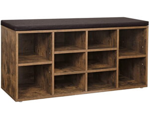 Omarica za čevlje s tapecirano klopjo GABI, 10 predalov, 104x30x48cm, temno rjava/črna