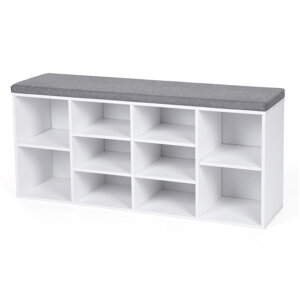 Omarica za čevlje s tapecirano klopjo GABI, 10 predalov, 104x30x48cm, bela/siva