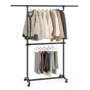 Stojalo za oblačila dvonivojsko JASON, 101-165x49x113-180cm, črna