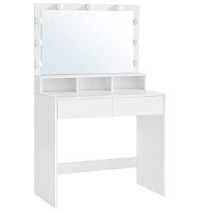 Toaletna mizica VANESA z velikim ogledalom in osvetlitvijo, 80x40x140cm, bela