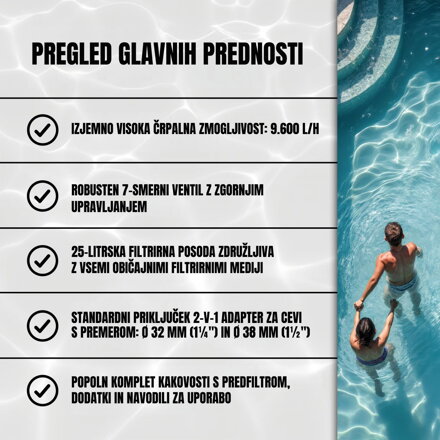 Peščena filtracija za bazen AQUA, 9600 l/h, modra