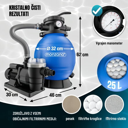 Peščena filtracija za bazen AQUA, 9600 l/h, modra