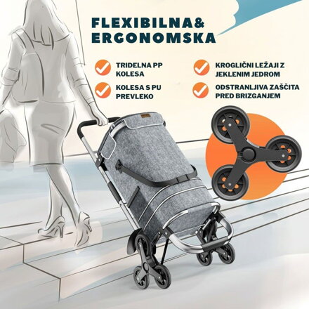 Nakupovalna torba na kolesih za stopnice COMFORT, 50l, siva