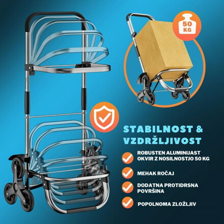 Nakupovalna torba na kolesih za stopnice COMFORT, 50l, siva