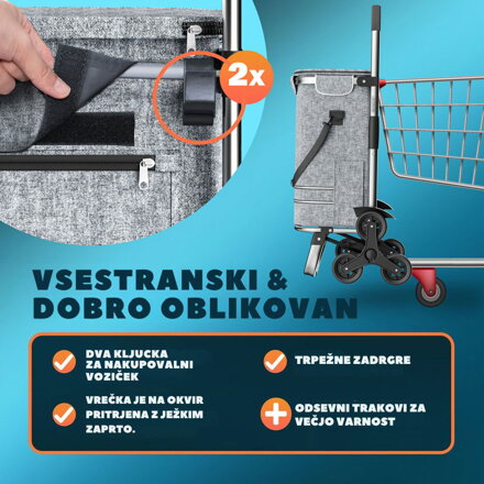 Nakupovalna torba na kolesih za stopnice COMFORT, 50l, siva