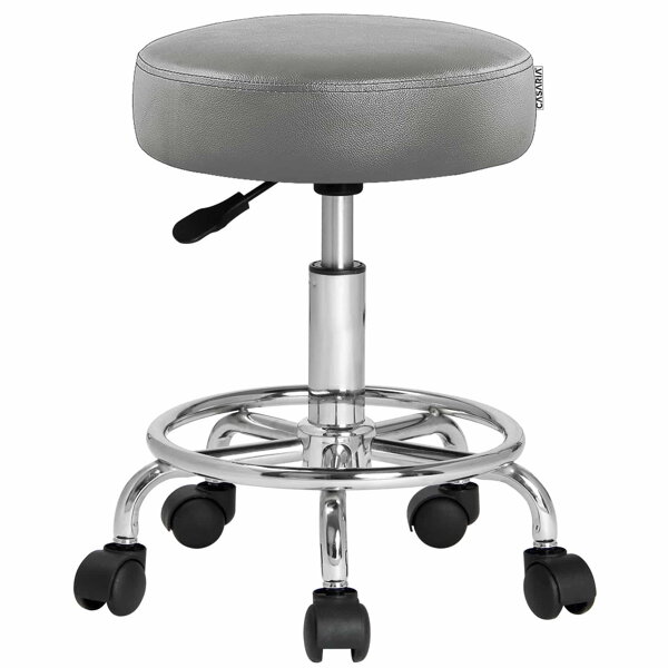 Taburetka na kolesih OXANA z oporo za noge, Ø35cm, siva