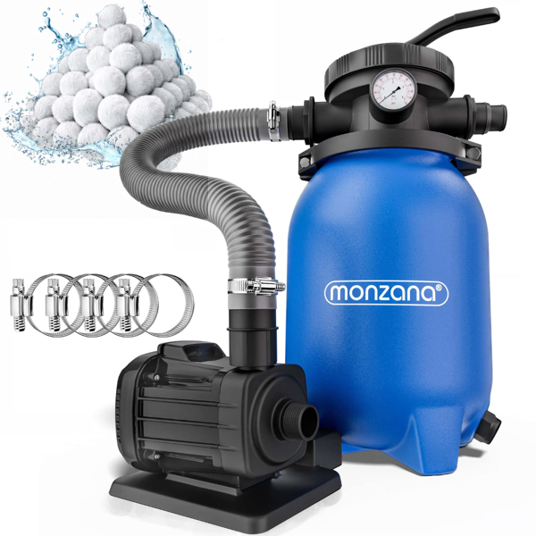 Peščena filtracija za bazen AQUA s filtrirnimi kroglicami, 5 000 l/h, modra