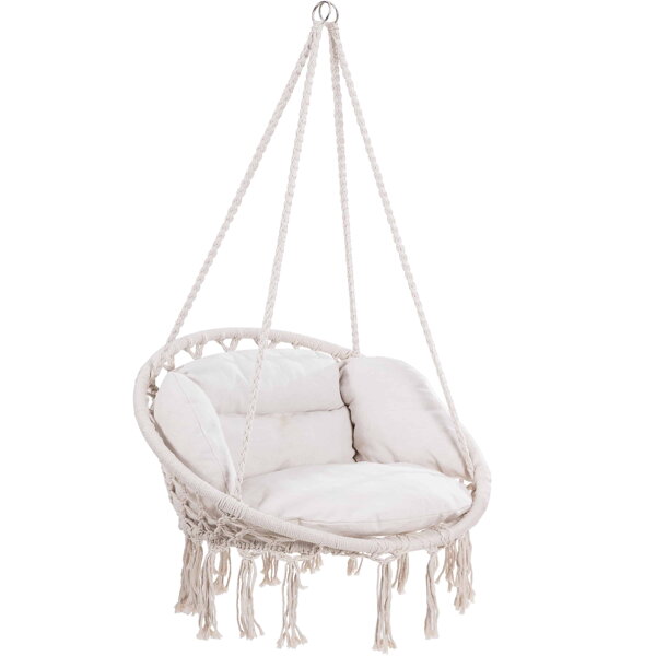 Závesné kreslo BOHO s vankúšmi, Ø61cm, béžová