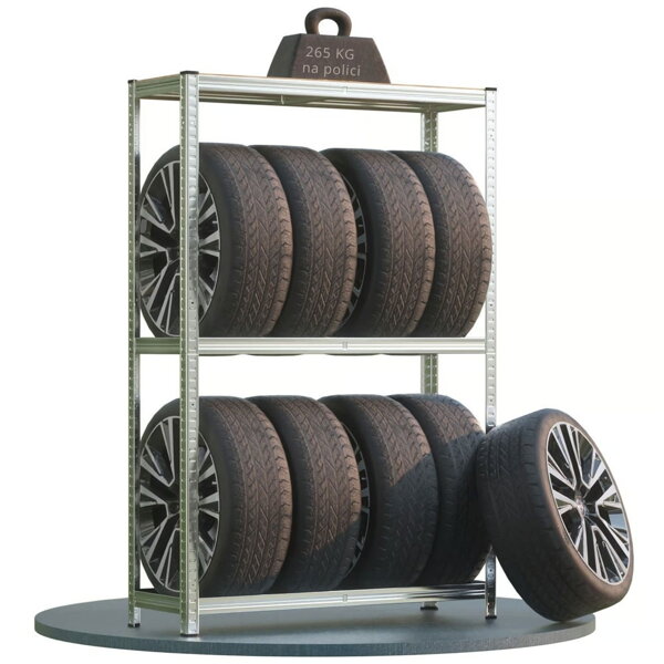Regal za pnevmatike TYRE, 120x40x180cm, maks. 795kg, srebrna/svetlo rjav