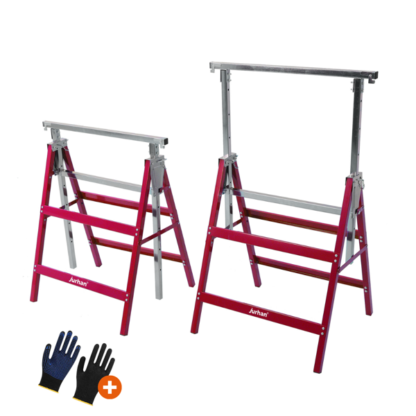 Teleskopski gradbeni kozli DANNY, set 2 kosov, maks. 200 kg, 60 x 56 x 81–130 cm, srebrna/rdeča