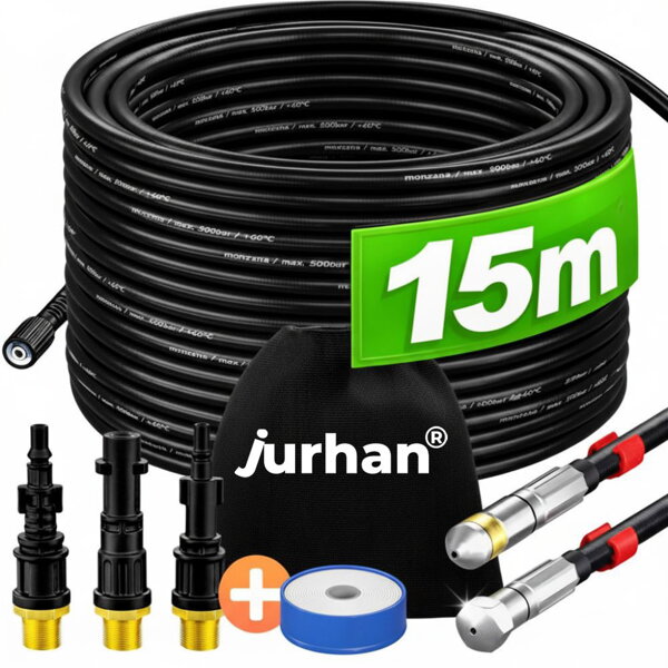 Komplet za čiščenje cevi Premium, 15m, črn