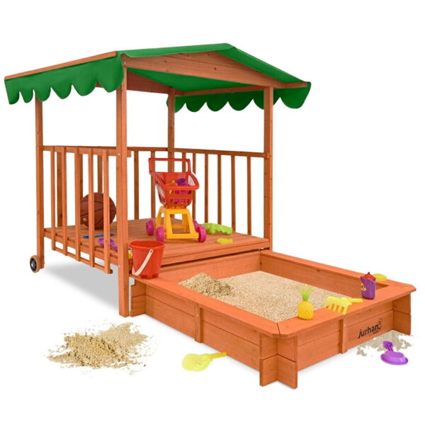 Peskovnik s verando HAPPY, 130x130x143cm, rjavo-zelen