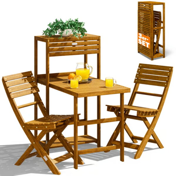 Balkonski set PATIO, 3-delni, naravni les