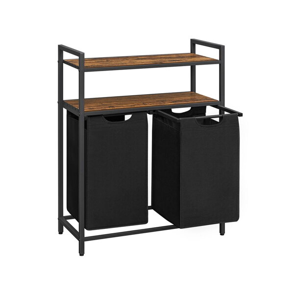 Košara za perilo s 2 policama BERGEN, 2 x 46l, črna/rjava