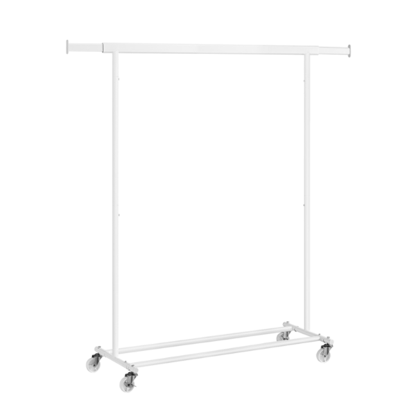 Stojalo za oblačila INEZ na kolesih, maks. 90kg, 83,5x45x160cm, bela