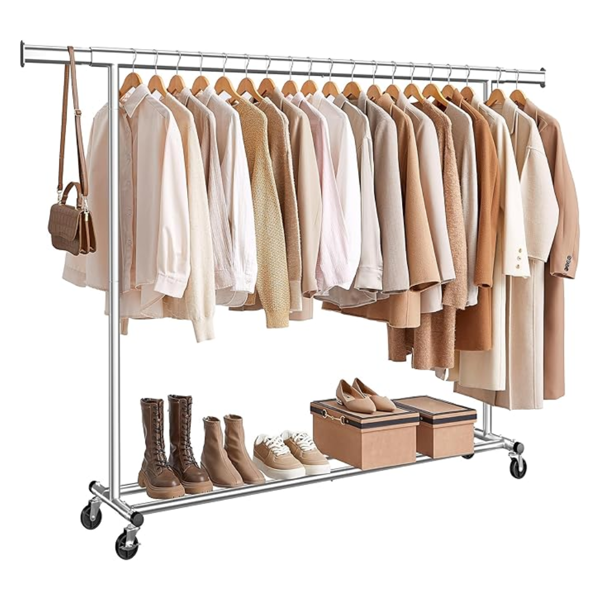 Oblekovni stojalo DOLLY na kolesih, max. 150 kg, 45x160-200x161,5cm, srebrna