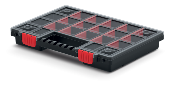 Plastični organizator NORS, 10 kosov, 22 predelkov, 34x25x5cm, črn/prozoren
