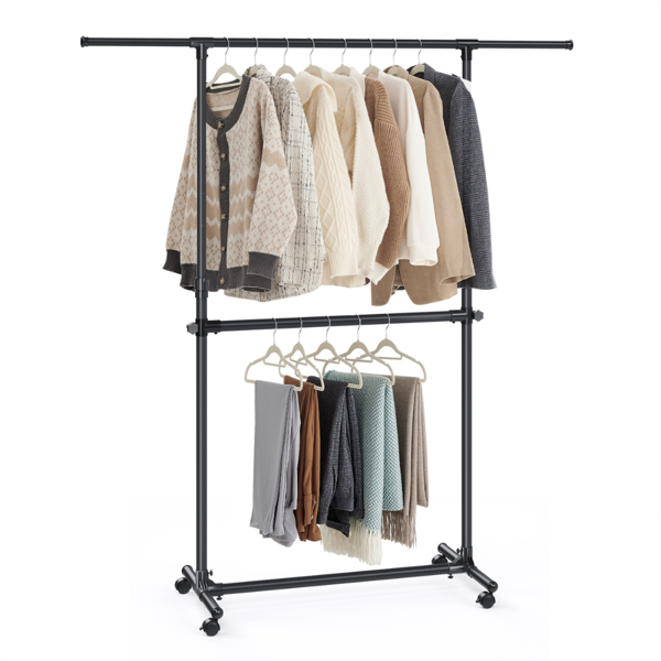 Stojalo za oblačila dvonivojsko JASON, 101-165x49x113-180cm, črna