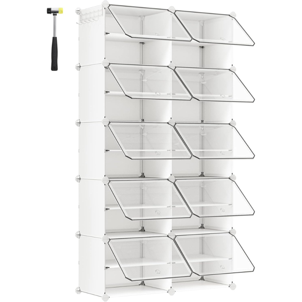 Organizator za čevlje KIMBERLY, 10 škatel, bela/prozorna