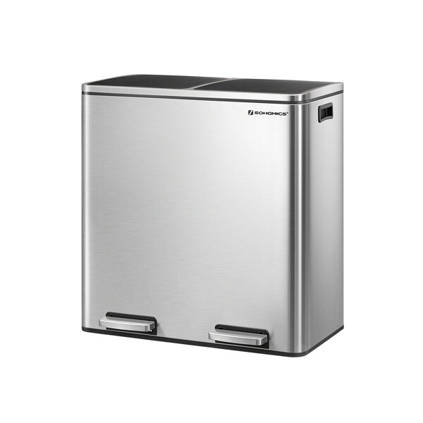 Koš za ločevanje odpadkov SORT, 2x30l + vrečke za smeti, srebrn/črn
