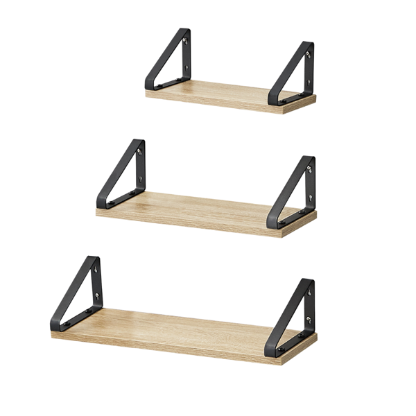 Stenske konzolne police ABBY, 3 kosi, 30/35/40x12cm, črna/svetlo rjava